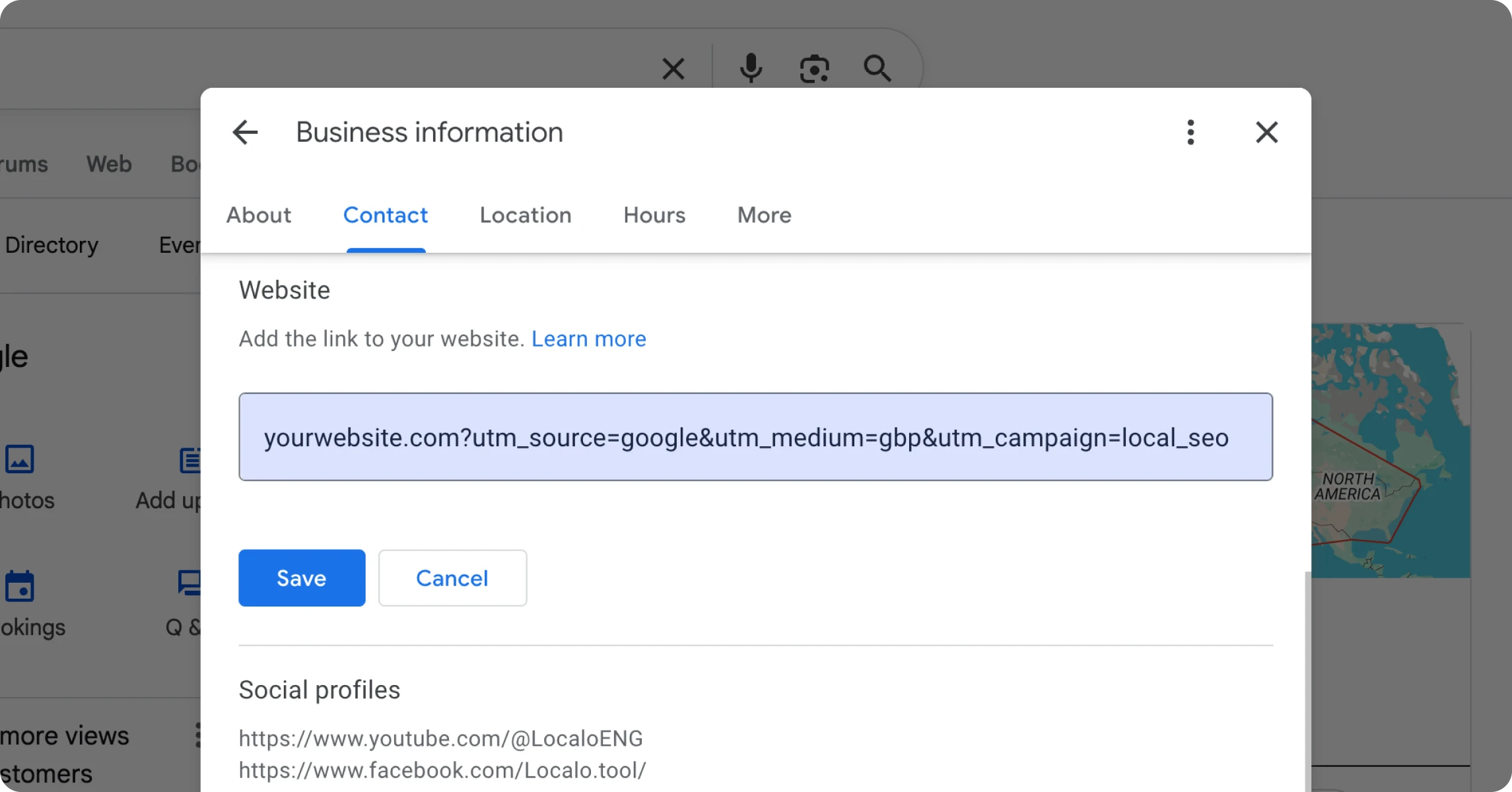 Website URL with UTM tracking parameters