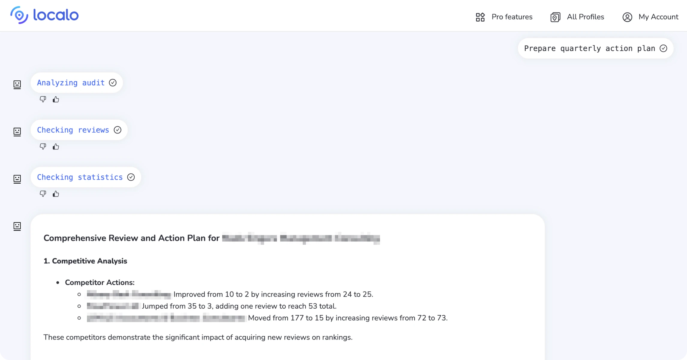 SCREENSHOT of the output after using the Prepare quarterly action plan for GBP X